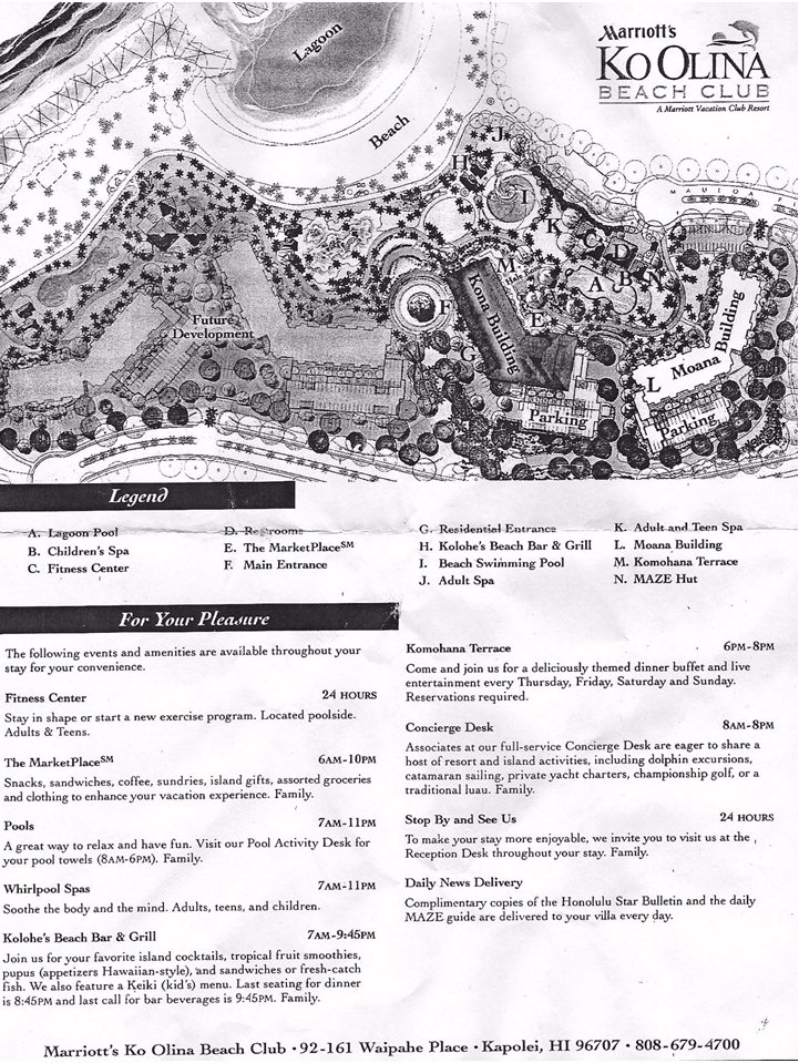 Map Layout Marriott's Ko Olina Beach Club